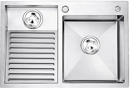 Évier À Linge Robuste, avec Planche À Laver Et Kits De Vidange, Cuve À Linge SUS304, Évier Utilitaire en Acier Inoxydable, Piscine À Encastrer Ou À Encastrer (Color : Left, S : 60cm)