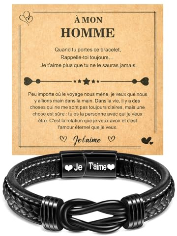 YELUWA Idee Cadeau Homme Amour Bracelet En Cuir Cadeau pour Son Copain Couple Mari Amoureux Original Saint Valentin Noel Anniversaire Mari D'inspiration Bracelet