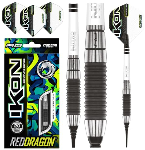 RED DRAGON Ikon 1.2 20 Gramm Professionelles Wolfram Softip Dart Set mit Flights und Schäften