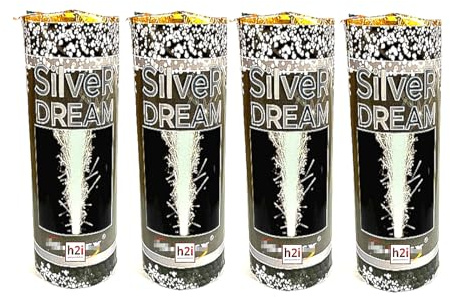 h2i Silver Dream Vulkan | 4 Stück | ca. 20 Sek. Effektdauer | Silberner Funken‑Effekt | Outdoor‑Fontäne Kat. F1 | Ganzjahresartikel