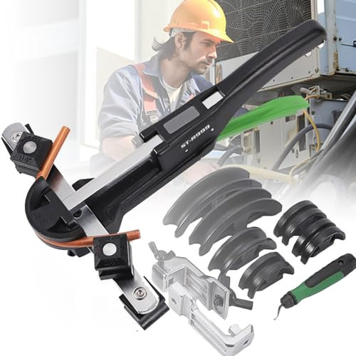 DPQYJPP Kit piegatubi Piegatubi Rame a cricchetto con tagliatubi e alesatore per sbavatura Utensile Manuale per Piegare Tubi 6~22mm con 7 matrici, curvatura 90° HVAC per Tubi Rame/Ottone tenero