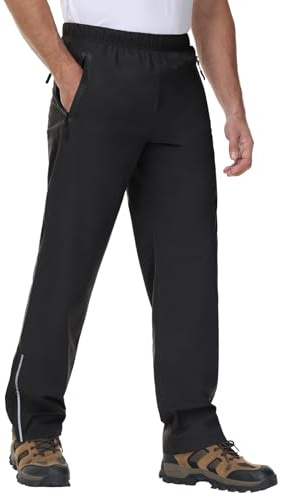 MOCOLY Mens Water Proof Overtrousers Breathable Waterproof Rain Pants Waterproof Over Trousers for Outdoor Work Walking Hiking Motorcycle Cycling Golf Black S