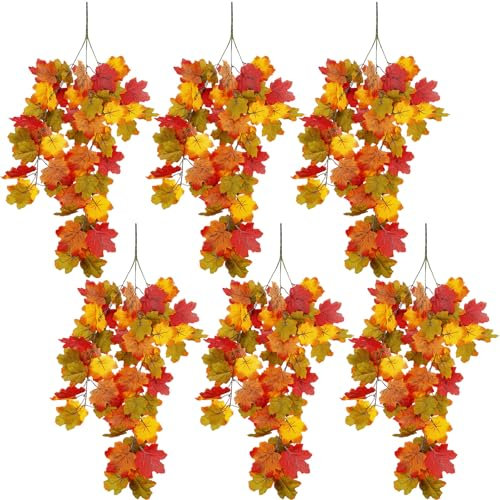 Riceshoot 6 Pcs Artificial Hanging Maple Leaves 29.5 Inch Fall Wall Hanging Plants Fake Autumn Leaves Vines for Home Garden Halloween Thanksgiving Decor Wedding Party Indoor Outdoor
