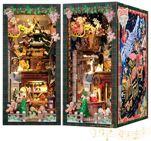 CUTEBEE Book Nook Weihnachten - DIY Miniatur Haus Selber Bauen,Holzkunst Buchstützen, Modell Kits für Erwachsene zu Bauen Weihnachtstag Geschenke (Christmas Wish Store)