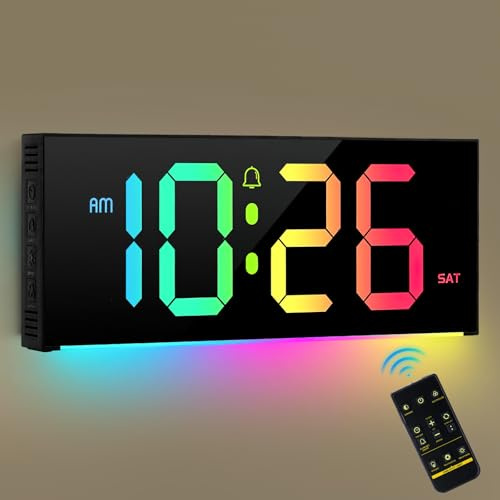 Orologio da Parete Digitale 12 Grande Orologio Digitale RGB con Telecomando, Moderni Orologio Sveglia Digitale con Luminosità Regolabile, 12/24Hr, Data, Ora Estiva Automatica per soggiorno Ufficio