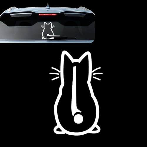 dawfall 1 PC Car Automotive Wiper Sticker, 12.6 x 7.87 Waterproof Windshield Wiper Decal, Cute Cat Waving Tail Rear Window Wiper Decoration, Universal for Most Cars (White)