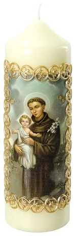 Holyart Altar- und Osterkerzen, Dauerkerzen: Kerze Antonius von Padua mit Jesuskind, 165x50 mm