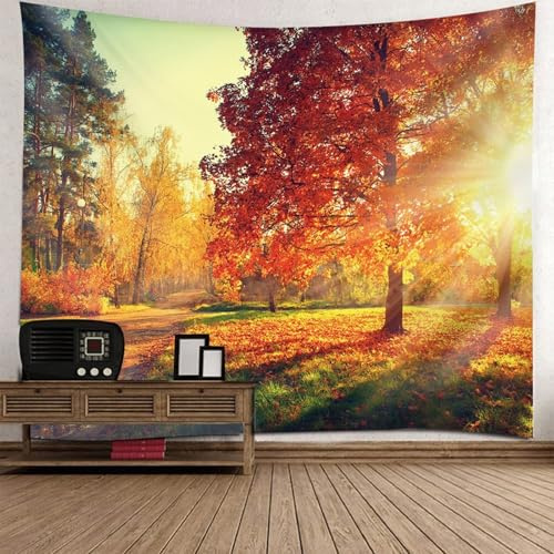 Wycian Tissu Mural Orange Tapis Mural Mere Nature Jaune Paysages Naturels D'Automne Microfibres pour la Chambre Salon Bureau 200X200cm (Largeur x Haute)