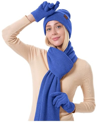 Generisch Set Mütze Schal Handschuhe Damen Hüte, Mützen & Caps Für Schlupfmütze Winterset Winter Frauen Knit Women Gloves Lange Schwarze Accessoires 3PC