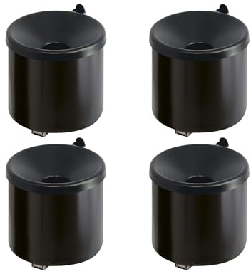 PROREGAL SuperSparSet 4x Runder feuerlöschender Wandaschenbecher | 2 Liter | HxØ 16x16cm | Metal | Schwarz mit schwarzem Deckel