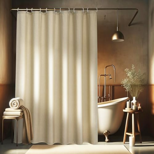 EurCross Überlänge Leinen Texturiert Duschvorhang 180x220 Beige Textil Stoff Wasserdicht Dusch Vorhänge, 220 Länge Schwerer Hotel Luxus Anti Schimmel Waschbar Badevorhang mit 12 Ringen