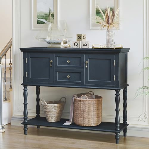 HOLTICO Console Table with Drawers and Storage Cabinets, Blue Entryway Table Wooden Narrow Console & Sofa Tables for Hallway, Living Room, Bedroom