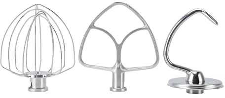 3 pièces en acier inoxydable pour batteur sur socle, crochet pétrisseur pour mélanger et pétrir, batteur plat pour mélange à usage général, fouet métallique pour fouetter et aérer