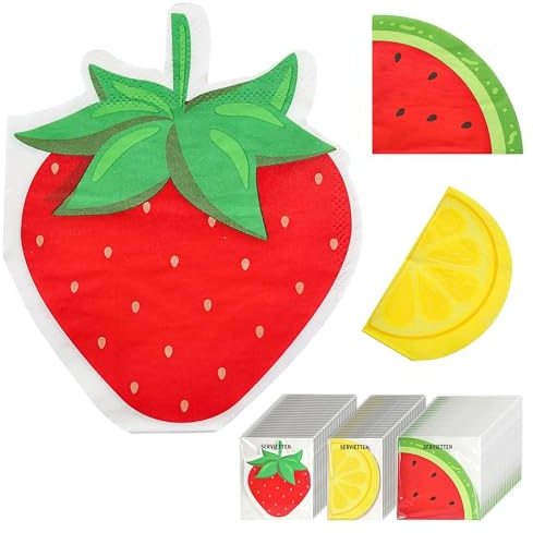 Lot de 72 serviettes « Fruits » - En papier 3 couches - Aspect tissu - Motif citron, fraise et melon - 1 x 72 serviettes « Fruits »