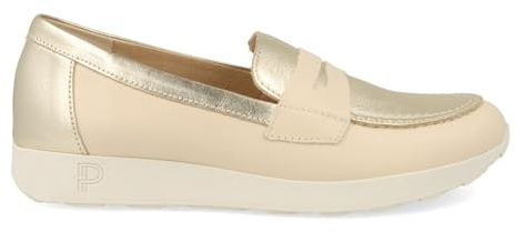 PITILLOS - Zapato,mocasín de Piel,náutico Adornado con Banda,sin Cordones,Suela Blanca de Goma,Brillo,Antifaz para: Mujer Color: Crema Talla:38
