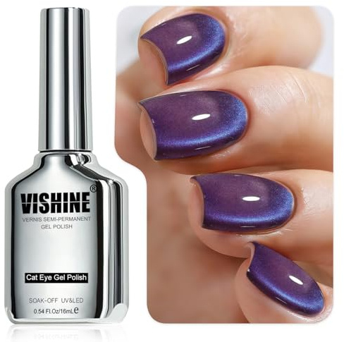 Vishine Smalto semi-permanente, occhio di gatto glitterato, 16 ml, effetto galassia olografica riflettente, Nail Art DIY – Midnight viola MY423