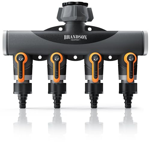 Brandson Distribuidor 4 vías, Válvula de 4 Salida para Grifo, Distribuidor agua para Jardín, Conector de Válvula en Forma de Y 4 interruptores rotativos, para Grifo de 3/4, Manguera 1/2 de jardín