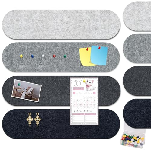 DongMaple 8 pièces Tableau Liege, Panneau Liege Mural en Feutre Adhésif avec 100 Punaise, 40 x 10cm Tableau d'affichage pour le Bureau et la Décoration de la Maison,Gris mixte