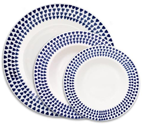 UNIQUE HOME LIVING 12-Piece Dinner Set, White Ceramic Kitchen Dinnerware Sets with Dessert/Soup/Dinner Plates, Service for 4, Microwave & Dishwasher Safe - Blue Speckle Pattern
