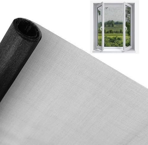 Fliegengitter Meterware 120 x 250 cm, Fiberglas-Fliegengitter Fenster, Zuschneidbares Fliegennetz, UV-Beständig, DIY Insektenschutz Gaze Fenster für Fenster,Dachfenster,Wohnzimmer,Balkontür,Schwarz