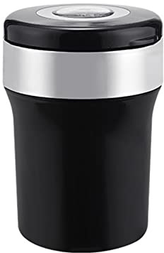 Black Stainless Steel ABS Car Ashtray with Button Battery - 110x77x65mm - 1PC - Vehicle Accessory