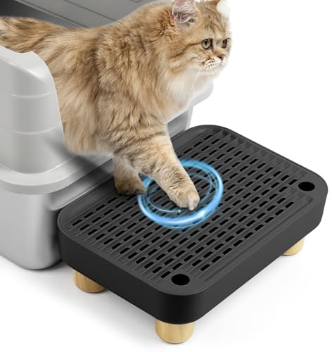 Bartuke Rampe de litière surélevée pour Chat avec Pieds en Bois, pédale de Filtre à litière pour Robot autonettoyant Automatique, idéale pour Chatons et Chats âgés (Noir)