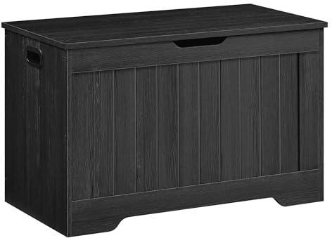 VASAGLE Baúl Almacenaje, Banco para Entrada con 2 Bisagras de Seguridad, Estilo Rústico, 40 x 76 x 48 cm, para Pasillo, Dormitorio, Salón, Gris Antracita LHS011B02