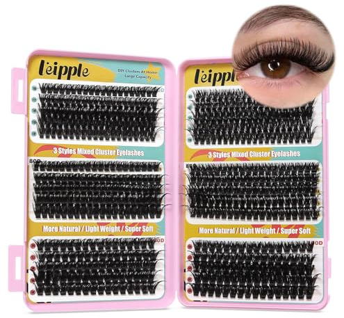 Leipple Wimpern Extensions 560 Stück Cluster Lashes Einzelne Wimpern 60D 80D 100D 10-16mm Wimpernverlängerung für DIY zu Hause