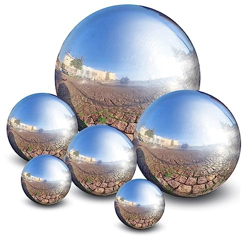 JOINPAYA 6 Bolas Pulidas Espejo de Acero Inoxidable para Jardín al Aire Libre, Esferas Reflectantes Decorativas de 15cm, 10cm, 8cm y 5cm, Bolas Redondas de Exterior para Decoración