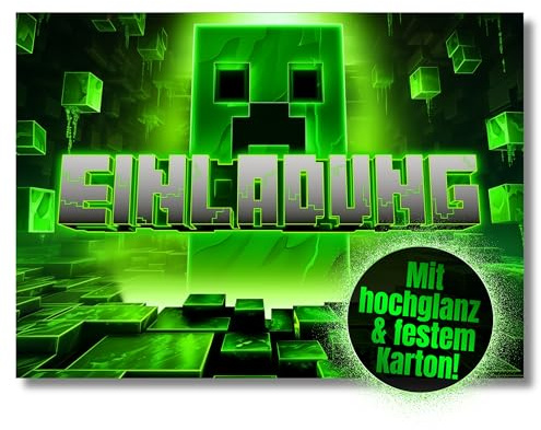 HIDEBLOOM Gaming Einladungskarten Kindergeburtstag Junge und Mädchen - 12 Stück - DIN A6 (10,5 cm x 14,8 cm) - Einladungskarten Geburtstag - Geburtstagseinladungen Jungen - Einladung Gaming Pixel