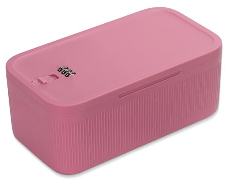 LUPATDY Liten låsbar låda, förvaringslåda med kombinationslås, bärbar säkerhetslåda för medicin, mobiltelefon, snacks, mini säker för kylskåp, kontor och resor, 23,5 x 12,8 x 9,2 cm, rosa