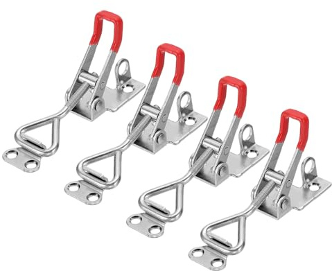 sourcing map 4pcs Adjustable Toggle Clamp M5 x 24mm 220lbs Holding Capacity 4001 Style Quick Release Pull Latches Clamps Hasp with Lock Hole for Smoker Lid Jig Tool Box Case, Silver Red