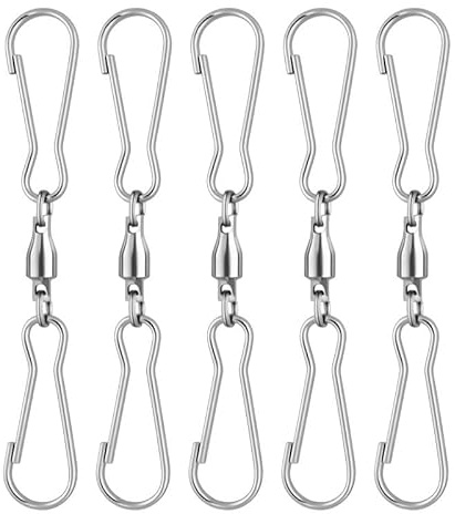Nikovoke 5 Pcs 360° Rotating Wind Spinner Hooks, Silver Metal Swivel Dual Clips for Windsocks, Bird Feeders, Garden Decor, Outdoor Hanging Ornaments and Party Supplies