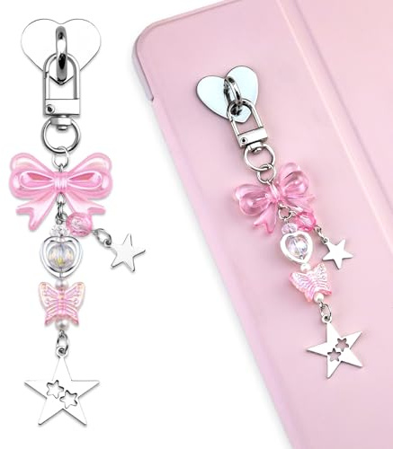 VIESUJI Kindle-Charms-Zubehör, niedlicher Handy-Anhänger mit Haken für Kindle/E-Reader/Handy für Leser, Buchliebhaber, rosa, Y2K-Schlüsselanhänger, Schmetterling, Geschenke für Frauen
