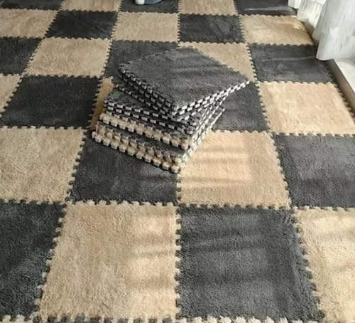 RIZGHWOY Alfombra de Piso de Espuma de Lujos, Alfombra de Vellón Suave de Rompecabezas de Rompecabezas (Camello Gris)