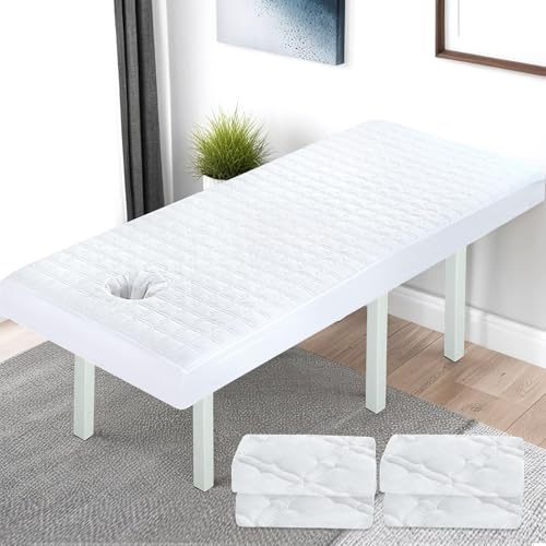 Spannbezug Für Massageliegen Mit Loch, 2 Stück Massageliege Bezug, 70 X 190cm Waschbar Spannbezug, Massagetische Bettbezug Für Kosmetik-Tische Und Therapie-Bänke, Weiß