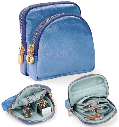 Lumayina 2-in-1 Schmucktasche für Reisen aus Samt mit 2 Etuis, klein & groß | Abnehmbare Samtbeutel mit Reißverschluss; tragbarer Schmuck-Organizer für Ringe, Ohrringe und Armbänder für Damen auf Reisen.