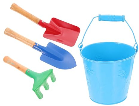 Mikinona Juego de Herramientas de Jardinería para , 4 Piezas de Metal y Madera, Pala y Rastrillo Prácticos para Plantar al Aire Libre, Juguete Educativo para Excavar y Color Aleatorio