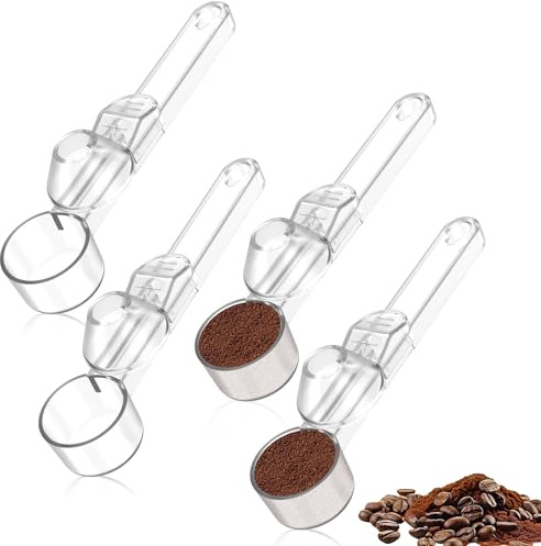 4 Pcs Coffee Scoop with Funnel, 1oz/30 ml Coffee Measuring Scooper with Funnel, Large Capacity Leak-Proof Tablespoon Spoon, Multipurpose Measuring Scoop for Protein Powder Tea(Transparent)