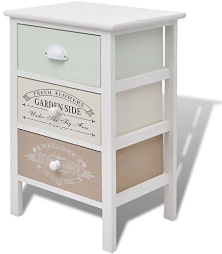 Fisinber Beistellschrank Weiß Holz 38 x 28 x 57 cm Kommode 3 Schubladen Französischer Landhausstil Klein & Stabil für Flur Wohnzimmer Schlafzimmer oder Büro