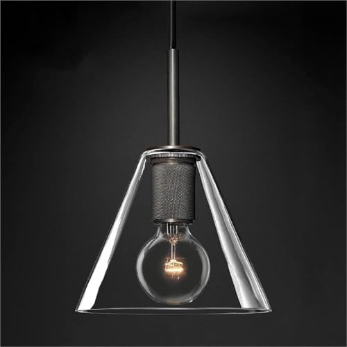 ITOSUI Lámpara Colgante Industrial de Cristal, lámpara de Techo Vintage, luminaria suspendida para Isla de Cocina o Comedor (Negra, con Forma de Embudo).