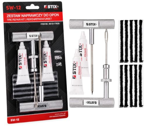 STIX Reifenreparaturset SW-12 für schlauchlose Reifen im Blister 14-tlg. | 14-teiliges Reifenreparaturset für die schnelle Reparatur von Tubeless-Reifen