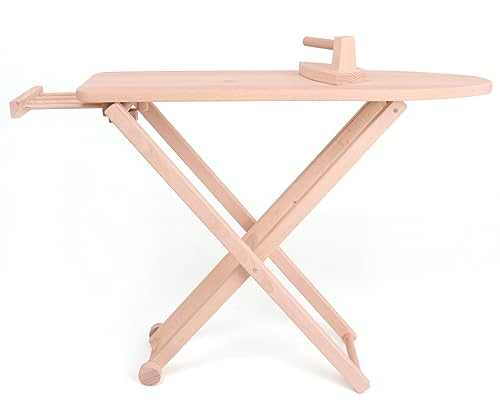 Bügelbrett mit Bügeleisen aus Holz für Kinder - handgefertigt - klappbar | Massives Holzspielzeug aus Buche