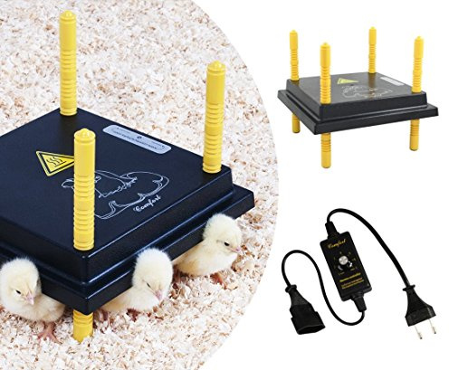 Olba Küken-Wärmeplatten-Set: Wärmeplatte Comfort 25x25cm (13W, 230V) +Temperaturregler für die professionelle Kükenaufzucht, Heizmatte, Kükenwärmer, Heizkabel, Inkubator, Kunstglucke, Wärmebirne