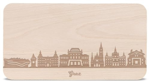 Planche à petit-déjeuner Graz avec gravure Skyline – Planche à pain et cadeau pour les amoureux de la ville et les fans – Idéal également comme souvenir