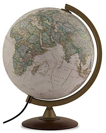 TECNODIDATTICA - Globo Terráqueo NATGEO Explorer Executive 30 | Cartografía National Geographic Executive | Base de Madera de Haya | Iluminado | Texto en Español | Diámetro 30 cm