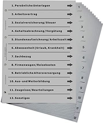 Ordnerregister für Personal, DIN A4, lichtgrau (10er Set)
