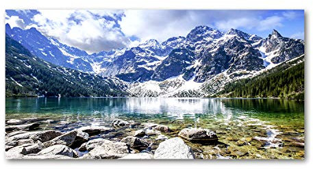 Tulup Glas-Bild Wandbild aus Glas - Wandkunst - Wandbild hinter gehärtetem Sicherheitsglas - Dekorative Wand für Küche & Wohnzimmer 120x60 - Landschaften - See Gebirge Berge - Grün