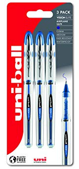 uni-ball Vision Elite UB-200 Lot de 3 stylos à bille à pointe moyenne 0,8 mm pour écriture manuscrite, dessin, art et coloriage Bleu