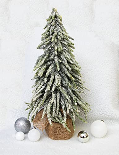Decorative Snow Topped Mini Christmas Tree in Hessian Bag - Get in the festive spirit with this beautiful mini Christmas Tree (45cm Height)